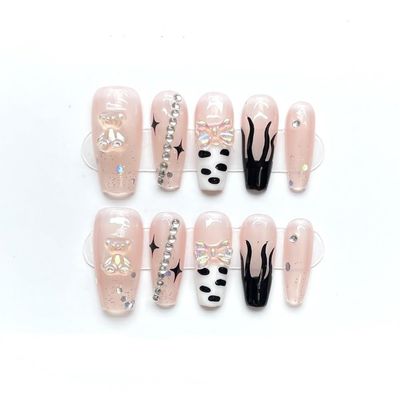 Handmade Wearing Armor, Detachable Pink Heart Sparkling Cat Eyes, Repeated Use of False Nails(Red,XS)