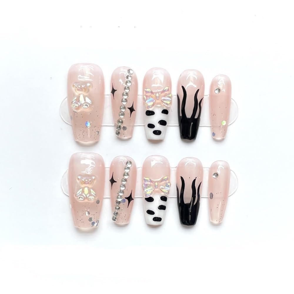 Handmade Wearing Armor, Detachable Pink Heart Sparkling Cat Eyes, Repeated Use of False Nails(Red,XS)