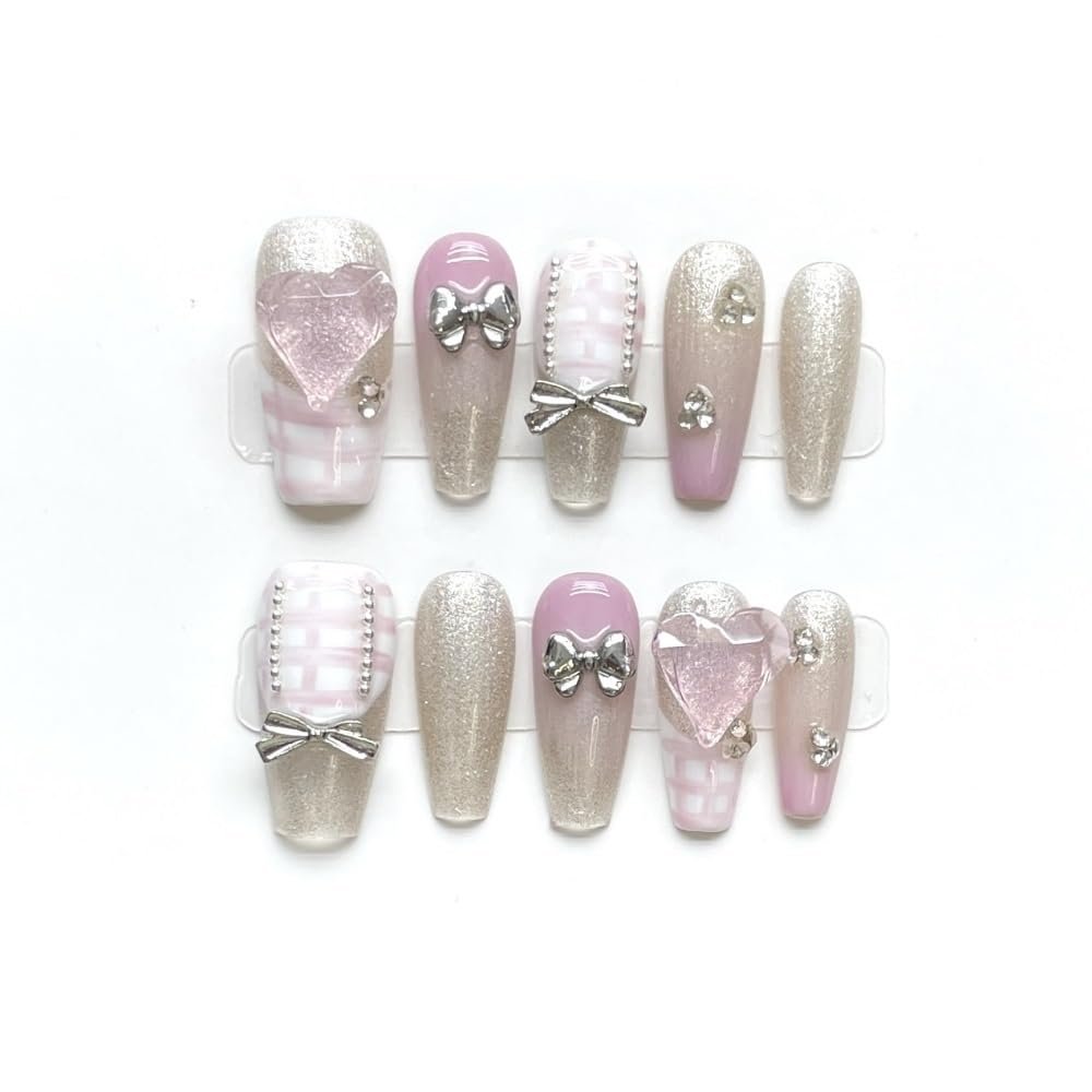 Handmade Wearing Armor, Detachable Pink Heart Sparkling Cat Eyes, Repeated Use of False Nails(Purple,XS)