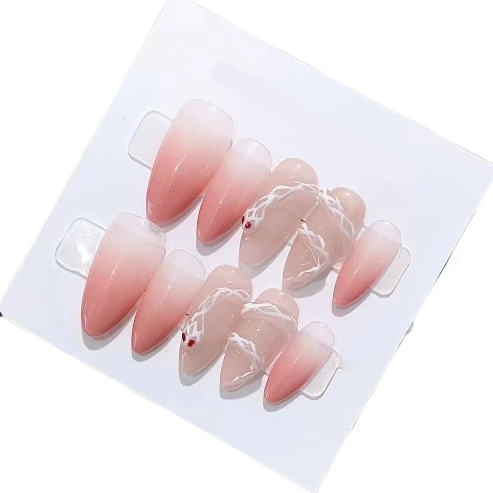 Snake Hand Worn Nail Gradient Powder, 3D Detachable Almond Nail Art, Reusable Fake Nails(XS)