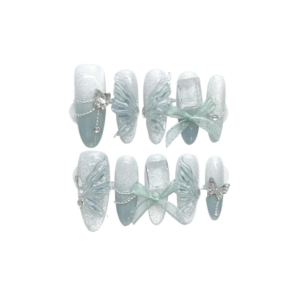 Butterfly Nail Art, Cat Eye Nail Art, Handmade Nail Art, Girl's Fake Nails(XS)