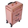 Aluminum Rolling Makeup Train Case, Portable Makeup Organizer Professional Cosmetic Trolley Large Storage Travel Beauty Luggage Trolley Salon Cosmetic Lockable w/4 Removable Wheels & 2 Sliding Drawers view 4