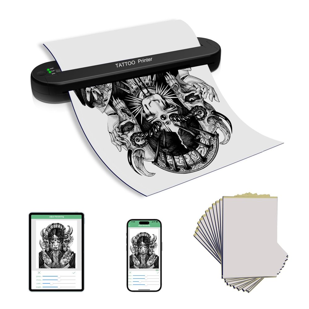 YILONG Bluetooth Tattoo Stencil Printer, Tattoo Thermal Machine with 15 Pcs Tattoo Transfer Paper, Portable Tattoo Transfer Copier Machine for Tattoo Artists and Beginners, ATS886L