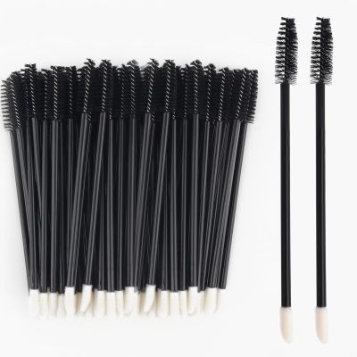 100Pcs Disposable Mascara Wands Spoolie Brush Double-Ended Dual Mascara Brush Spoolie Lip Brush Makeup Grooming Tool (Nylon Black,100)