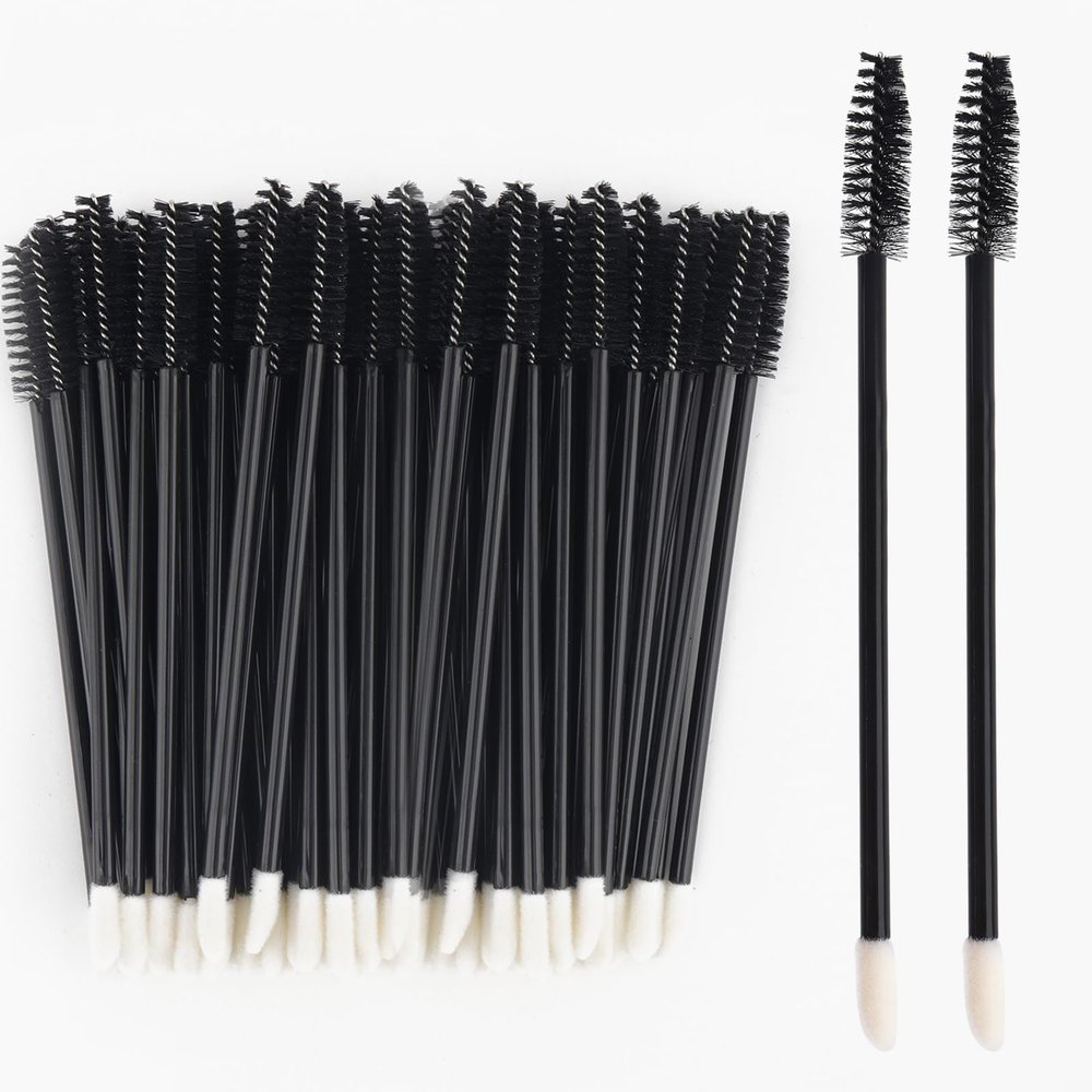 100Pcs Disposable Mascara Wands Spoolie Brush Double-Ended Dual Mascara Brush Spoolie Lip Brush Makeup Grooming Tool (Nylon Black,100)