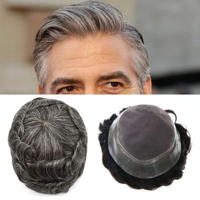 Men Toupee Human Hair Durable Fine Mono Hair Toupee for Men Hair Units Clear Poly Mens Toupee Human Hair Systems Protesis Capilar Para Hombre8x10-120% Medium light density#1B40 OFF BLACK+40% GREY