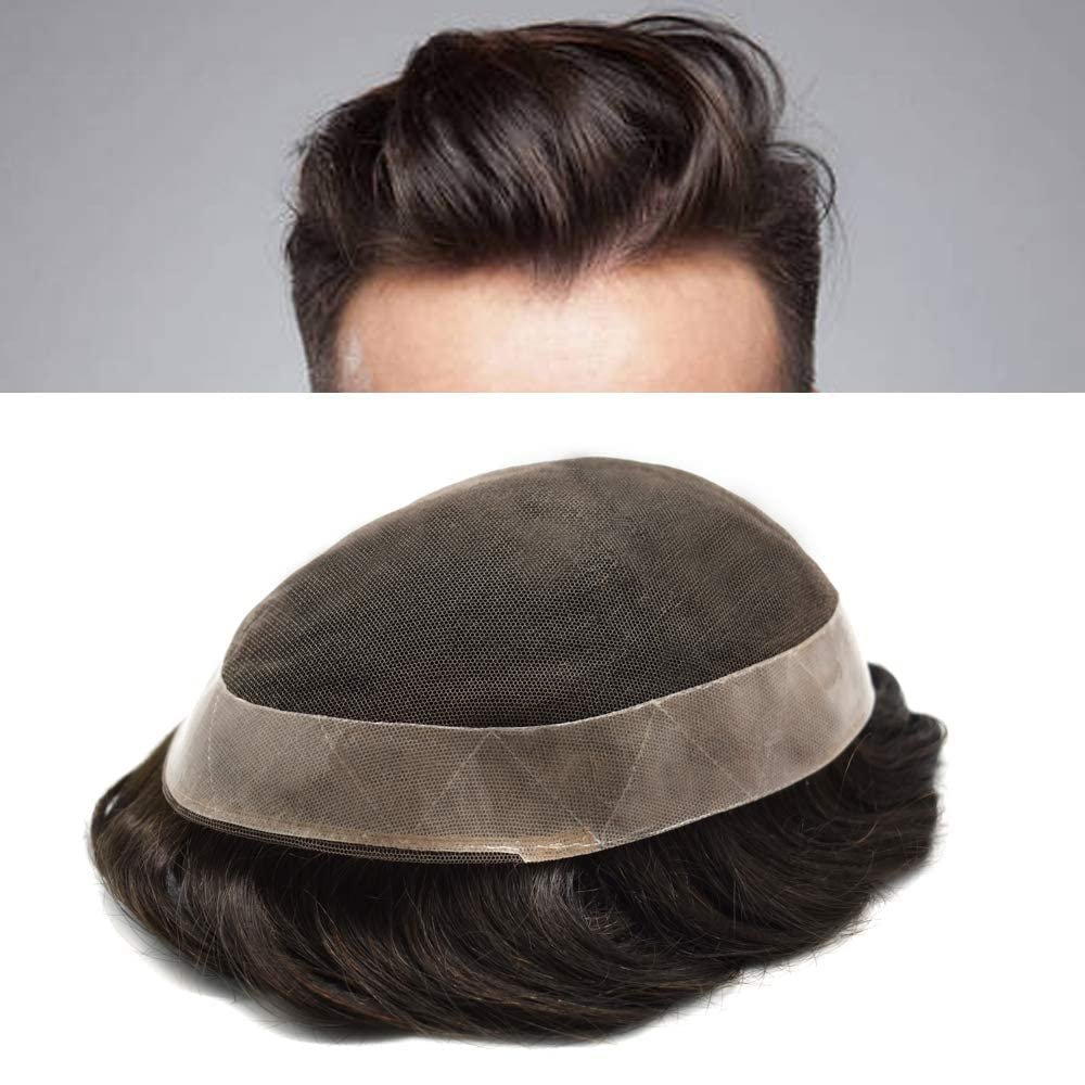 Hair Wonders Toupee For Men Real Human Hair Piece For Men Real Hairline Toupee Lace Men Hairpiece Mens Hair System Protesis Capilar Hombre 6X9#3 Dark Brown 120% Density