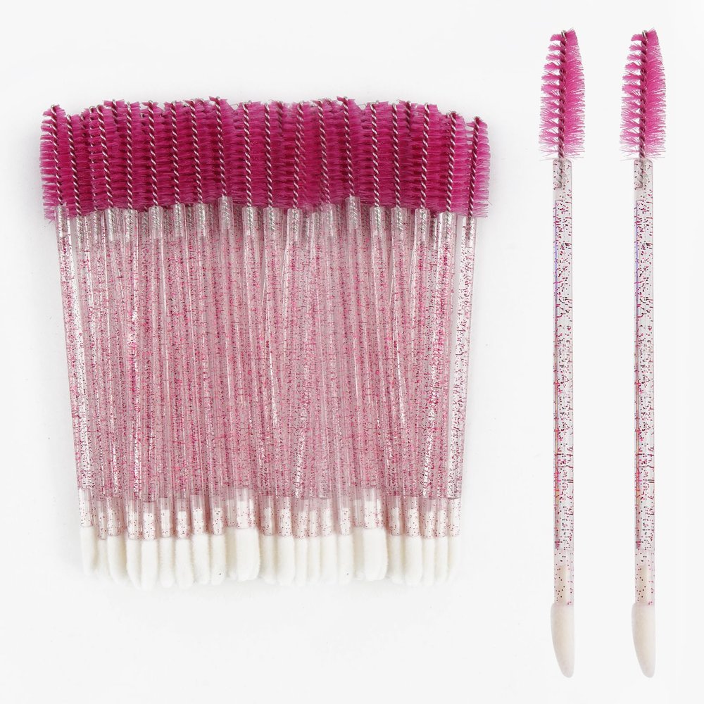 100Pcs Disposable Mascara Wands Spoolie Crystal Brush Double-Ended Dual Mascara Brush Spoolie Lip Brush Makeup Grooming Tool (Rose Red,100)