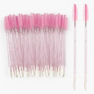 100Pcs Disposable Mascara Wands Spoolie Crystal Brush Double-Ended Dual Mascara Brush Spoolie Lip Brush Makeup Grooming Tool (Light Pink,100)