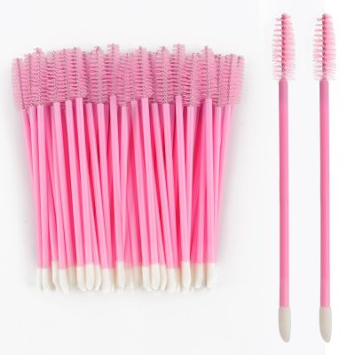 100Pcs Disposable Mascara Wands Spoolie Brush Double-Ended Dual Mascara Brush Spoolie Lip Brush Makeup Grooming Tool (Nylon Light Pink,100)