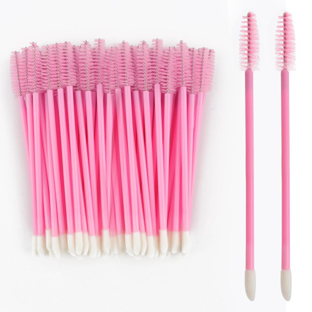 100Pcs Disposable Mascara Wands Spoolie Brush Double-Ended Dual Mascara Brush Spoolie Lip Brush Makeup Grooming Tool (Nylon Light Pink,100)