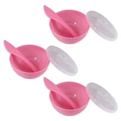 3 Sets Plastic Facial Mask Mixing Bowl with Plastic Spatula and Lid Facemask Bowl Mud Mask Mixing Bowl DIY Skin Care Mixing Tool Kit for Lady Women Home Beauty Salon Use, Pink