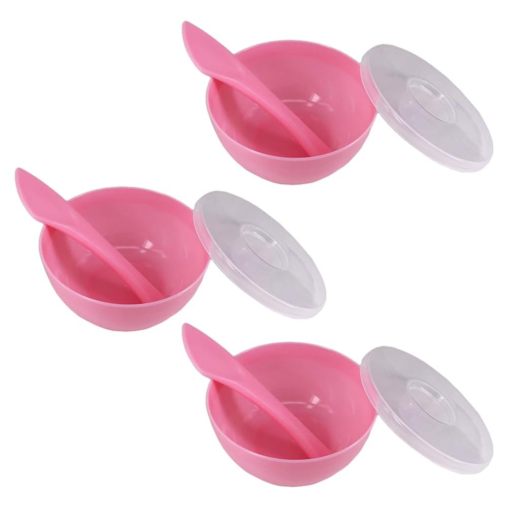 3 Sets Plastic Facial Mask Mixing Bowl with Plastic Spatula and Lid Facemask Bowl Mud Mask Mixing Bowl DIY Skin Care Mixing Tool Kit for Lady Women Home Beauty Salon Use, Pink