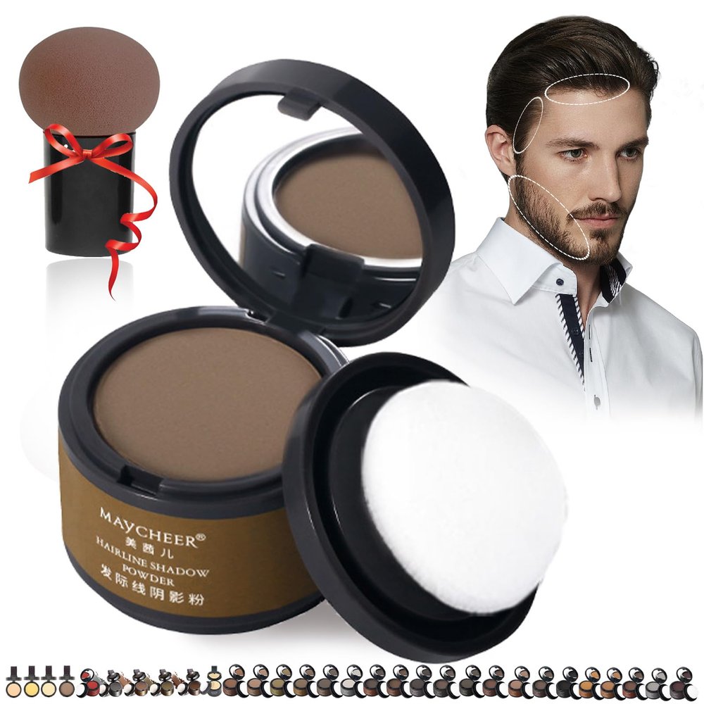 DENGWANG Waver loo Magic Root Cover Up, Waberlo Magic Root Cover Up, 30 Colors Hairline Contouring Shadow Powder with Mirror and Cushion, Can be Used on Hairline, Beard, Eyebrows (#28 Dark mocha)