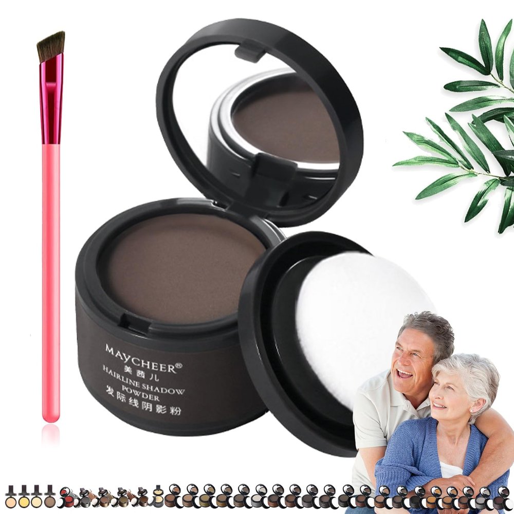 Maycheer Hair Shadow Powder - Magic Root Cover Up, 30 Colors Grey Hair Coverage Touch Up with Mirror and Cushion (#6 Dark chestnut)