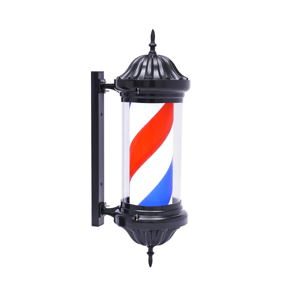 Barber Pole LED Light, Hair Salon Barber Shop Open Sign, Wall Mounted Rotating Red White Blue Spinning Strips Sign