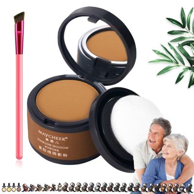 Maycheer Hairline Shadow Powder, Magic Root Cover Up, 30 Colors Grey Coverage Touch Up, Hair Powder for Gray Coverage With Mirror and Cushion (#12 Orange Yellow)