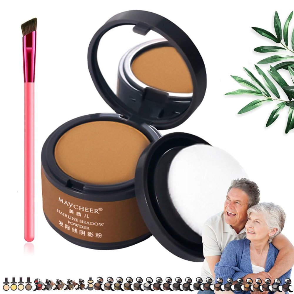 Maycheer Hairline Shadow Powder, Magic Root Cover Up, 30 Colors Grey Coverage Touch Up, Hair Powder for Gray Coverage With Mirror and Cushion (#12 Orange Yellow)