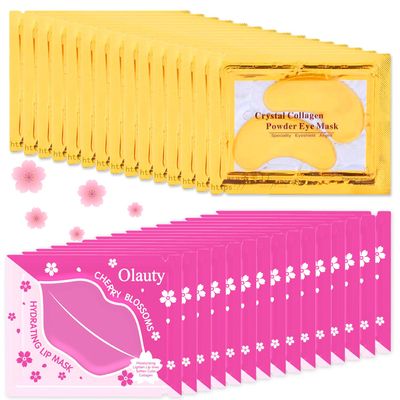30 Pairs 24K Gold Eye Masks & Lip Masks, Crystal Collagen Gel Under Eye Patches for Puffiness and Dark Circles, Hangover Kit, Bulk Gifts, Party Favors Adults, Bachelorette Party Accessories, Skincare