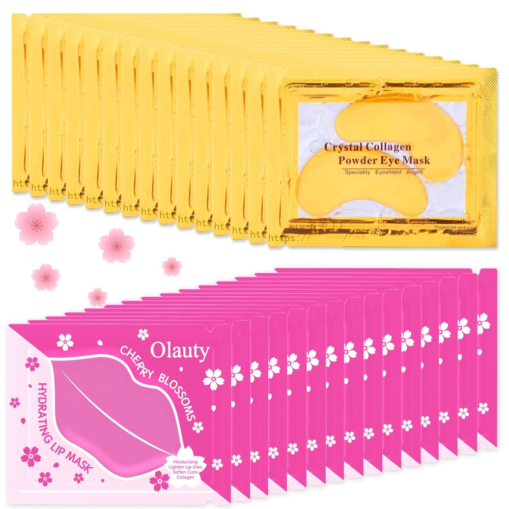 30 Pairs 24K Gold Eye Masks & Lip Masks, Crystal Collagen Gel Under Eye Patches for Puffiness and Dark Circles, Hangover Kit, Bulk Gifts, Party Favors Adults, Bachelorette Party Accessories, Skincare