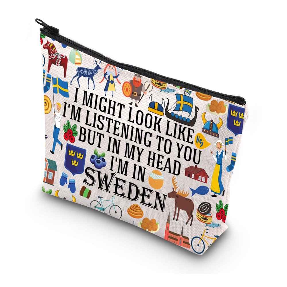 WSNANG Sweden Vacation Gift Sweden Travel Makeup Bag Swedish Flag Pride Cosmetic Bag Sweden Souvenir Gift for Sweden Lovers (IN Sweden bag)