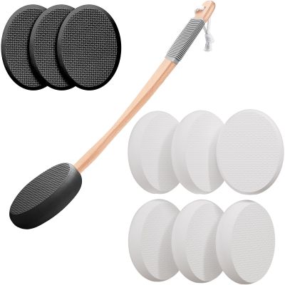 AmazerBath Black Lotion Applicator for Back and 6 PCS White Lotion Applicator Replacement Pads, 4 Replaceable Pads with 1 Long Handled, Back Sunscreen Applicator for Kids, Elderly, Women