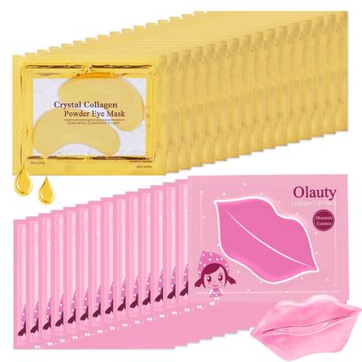 BliBling 30 Pairs Lip Masks & Eye Masks, 24K Gold Gel Under Eye Patches for Puffy Eyes, Nourishing Collagen Crystal Lip & Eye Mask Set for Girls, Skincare, Bulk Gifts for Women Men, Stocking Stuffers
