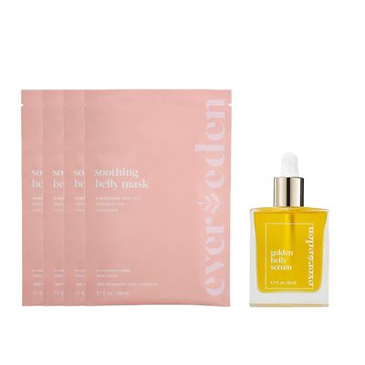 Evereden Golden Belly Serum, 1.7 fl oz. & Soothing Belly Mask for Stretch Marks - 2nd/3rd Trimester Size, 4 Pack | 2 Item Bundle Set | Clean Pregnancy Skincare