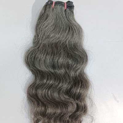 Grey Human Hair Wavy Weave Bundles, 100 Grams, Pack of 1, Natural Grey Salt and Pepper Extensions, Indian Human Hair Wavy (Normal Grey 50% Black 50% White, 14 Inches)