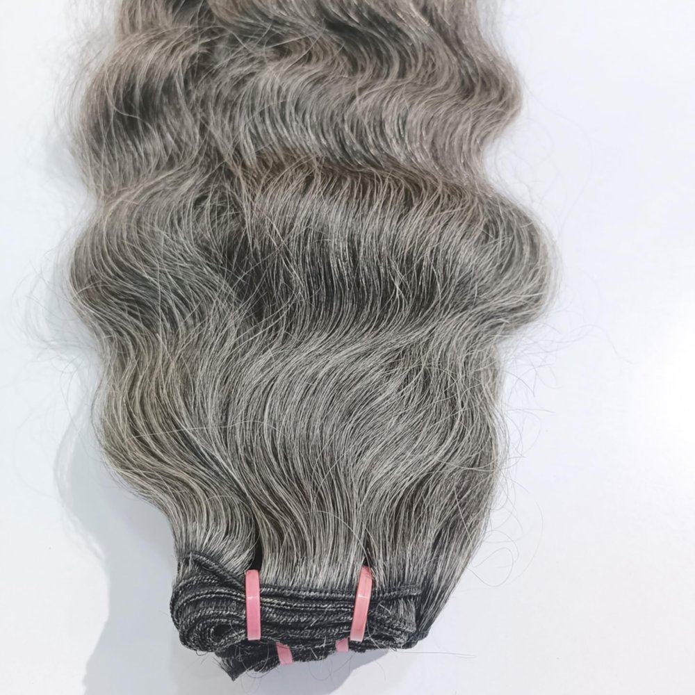 Generic Grey Human Hair Wavy Weave Bundles, 100 Grams, Pack of 1, Natural Grey Salt and Pepper Extensions, Indian Human Hair Wavy (Light Grey 30% Black 70% White, 12 Inches)