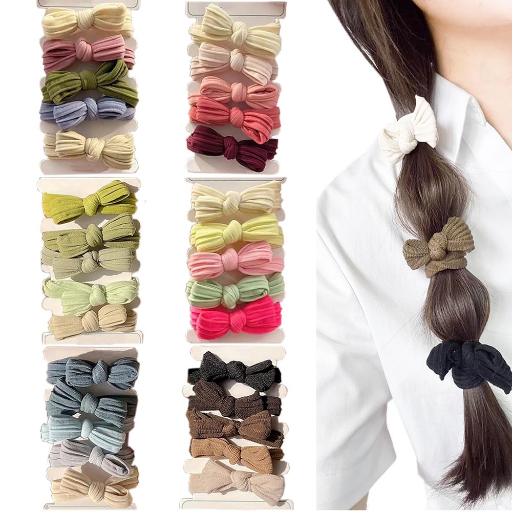 30Pcs Girls Hair Bows For Women Pony Tails Hair Ties No Damage,Sweet Hair Bow Ponytail Holders Hair Bands Soft Hairties Colorful Bowknot Hair Elastics Hairbands Hair Tie Cute Hair Accessories