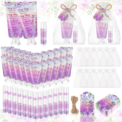 Swiffen 48 Sets Christian Hand Cream Bulk and Lip Balm Bulk Sets Christian Gift Stocking Stuffers for Women Thank You Cards with Organza Bag and Tag for Baby Shower Mom Holiday Gift(Refined)