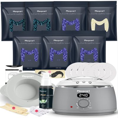 Maxpearl Waxing Kit for Men with Silicone Liner, 7 Packs of Hard Wax Beads (1.53LB total) & Wax Accessories for All Over Use - Nose, Eyebrows, Face, Mustache, Underarms, Back, Chest, Legs and More