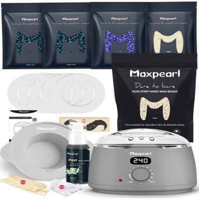 Maxpearl Waxing Kit for Men, Silicone Liner with Hard Wax Beads (1.65LB total) & Wax Accessories for All Body Use - Nose, Eyebrows, Face, Mustache, Underarms, Back, Chest, Legs and More