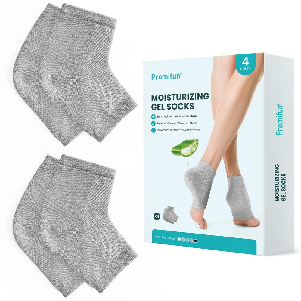 Moisturizing Heel Socks for Cracked Heel Treatment - Promifun 2 Pairs Moisturizer Socks - Heel Socks for Dry Cracked Feet - Cracked Heel Repair - Heel Socks for Women & Men (Gray)