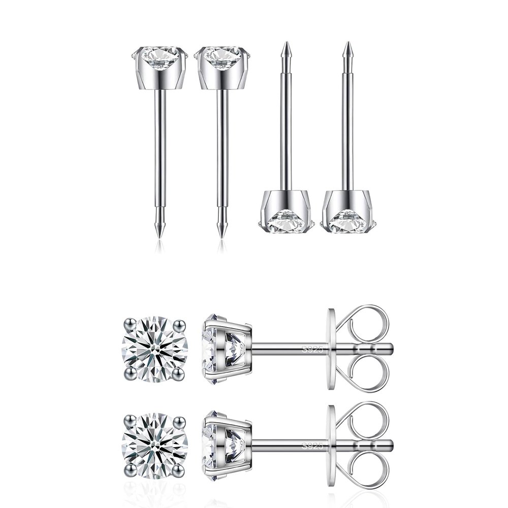 2 Pairs of Ear Piercing Kit and 2 Pairs of Moissanite Stud Earrings for Women, Lab-Created Diamond Eearrings with Gold Plated 925 Sterling Silver, Best Daint