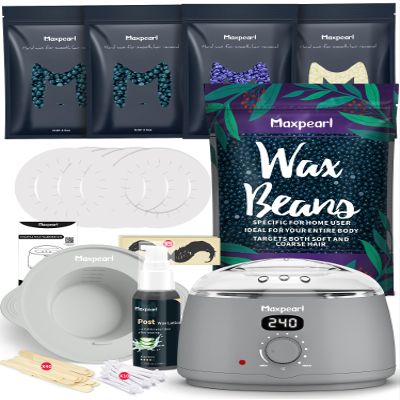 Maxpearl Waxing Kit for Men, Silicone Liner with Hard Wax Beads (3.15LB total) & Wax Accessories for Coarse Male Body Hair - Nose, Eyebrows, Face, Mustache, Underarms, Back, Chest, Legs and More