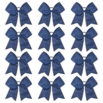 CEELGON 12 PCS Navy Blue Glitter Cheer Bows Large 8" Full Rhinestones Shiny Bow Elastic Hair Tie for Teens Girls Softball Competition Sports Cheerleaders (Navy Blue)