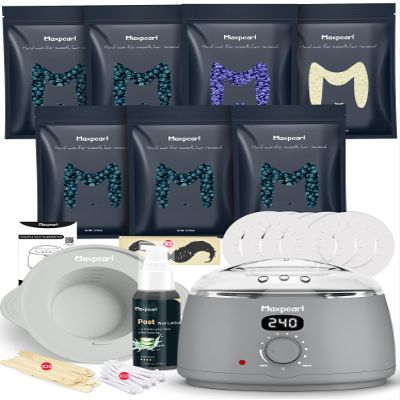 Maxpearl Waxing Kit for Men with Silicone Liner, 7 Packs of Hard Wax Beads (1.53LB total) & Wax Accessories for All Body Use - Nose, Eyebrows, Face, Mustache, Underarms, Back, Chest, Legs and More