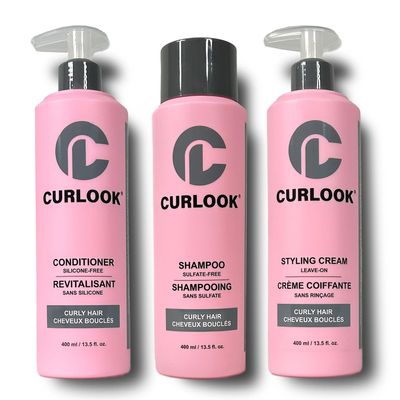 CURLOOK Curly Hair Bundle | Shampoo, Conditioner & Leave-In Styling Cream Set | Sulfate-Free, Silicone-Free | Pack of 3-400ml (13.5 oz) Each Bottle | Made in Canada