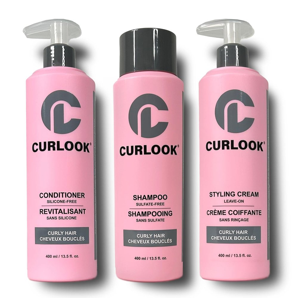 CURLOOK Curly Hair Bundle | Shampoo, Conditioner & Leave-In Styling Cream Set | Sulfate-Free, Silicone-Free | Pack of 3-400ml (13.5 oz) Each Bottle | Made in Canada