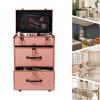 DDYOOK 3 layers Aluminum Rolling Makeup Case, Travel Portable Beauty Luggage Trolley Lockable w/ 360 Universal Wheel, Professional Rolling Makeup Train Case Makeup Artists Cosmetic Organizer (Gold) view 3
