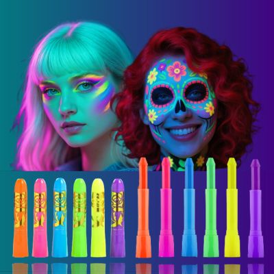Glow In The Dark Body Paint, 6 PCS Glow In The Dark Under Uv Black Light Sticks Makeup Neon Face Painting Kits For Adult Halloween Festival Accessory Glow Party Supplies