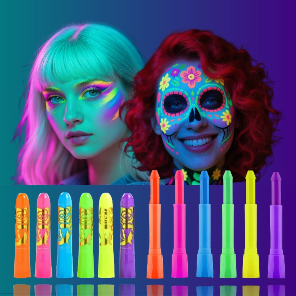 Glow In The Dark Body Paint, 6 PCS Glow In The Dark Under Uv Black Light Sticks Makeup Neon Face Painting Kits For Adult Halloween Festival Accessory Glow Party Supplies