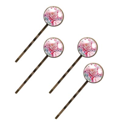 4 Pcs Hair Pins for Women, Aesthetic Peony Watercolor Background Long Bobby Pins Vintage Hairpins Decorative Elephant Hair Barrettes with Jewelry Gift Box