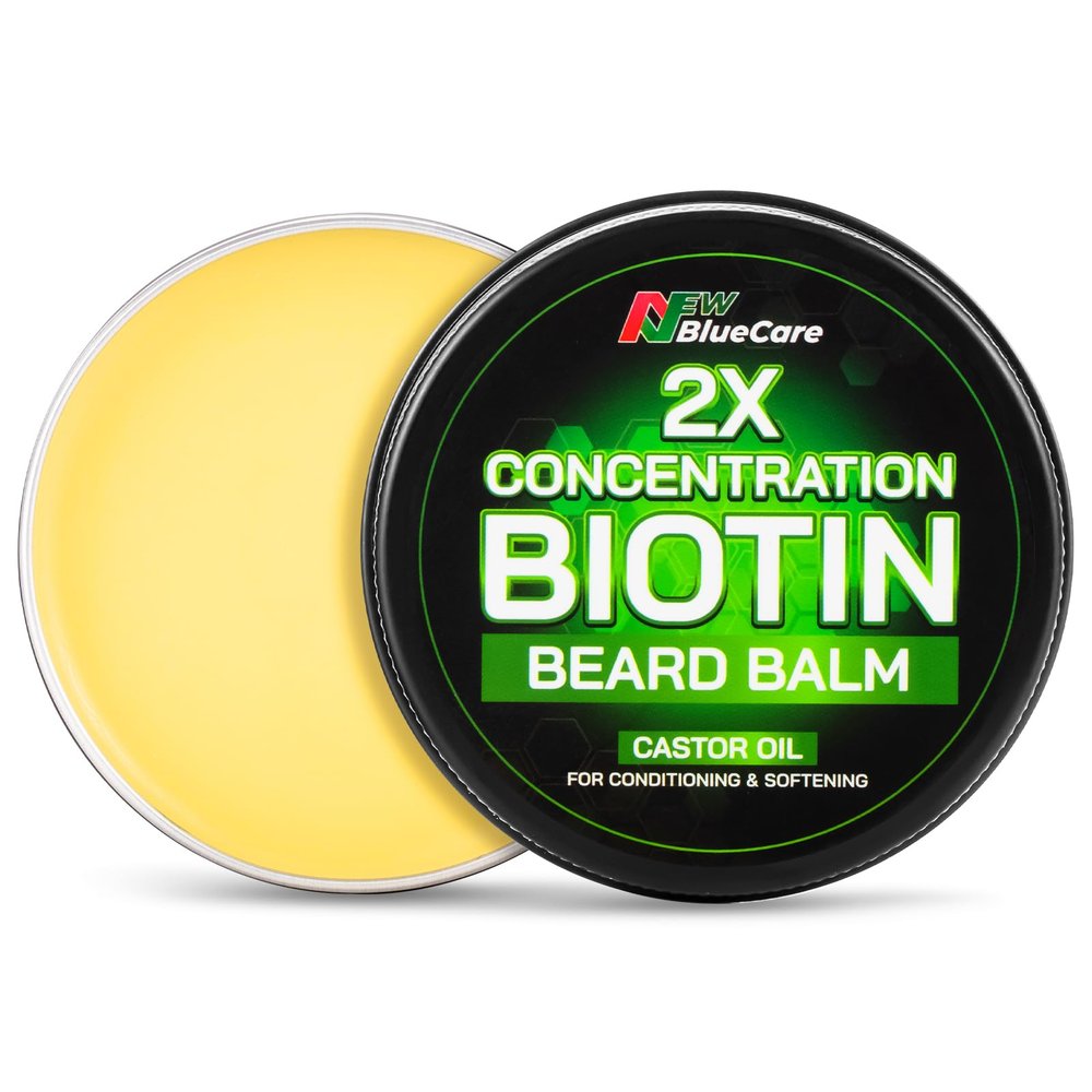 Beard Balm-2X Concentration Biotin -Styles, Growth, Strengthens & Softens Beards and Mustaches - Natural Beard Conditioner Wax with Organic Shea Butter, Argan & Jojoba Oils