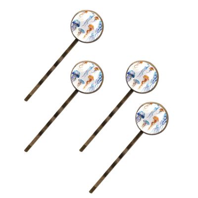 4 PCS Womens Hair Barrettes, Watercolor Underwater Sea Jellyfish Long Bobby Hair Pins for Girls, Stainless Steel Hair Clips Headwear Styling Tools Hair Accessories