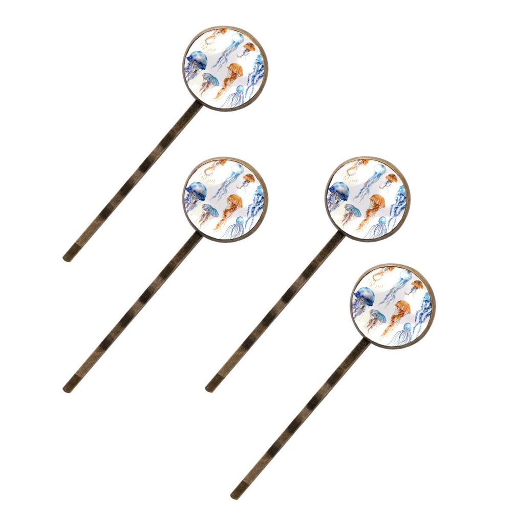 4 PCS Womens Hair Barrettes, Watercolor Underwater Sea Jellyfish Long Bobby Hair Pins for Girls, Stainless Steel Hair Clips Headwear Styling Tools Hair Accessories