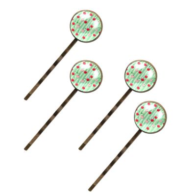 4 PCS Womens Hair Barrettes, Cherries on a Green Stripes Long Bobby Hair Pins for Girls, Stainless Steel Hair Clips Headwear Styling Tools Hair Accessories