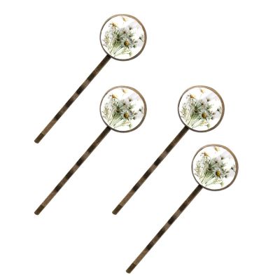 4 Pcs Hair Pins for Women, Watercolor White Chamomile Flowers Long Bobby Pins Vintage Hairpins Decorative Elephant Hair Barrettes with Jewelry Gift Box